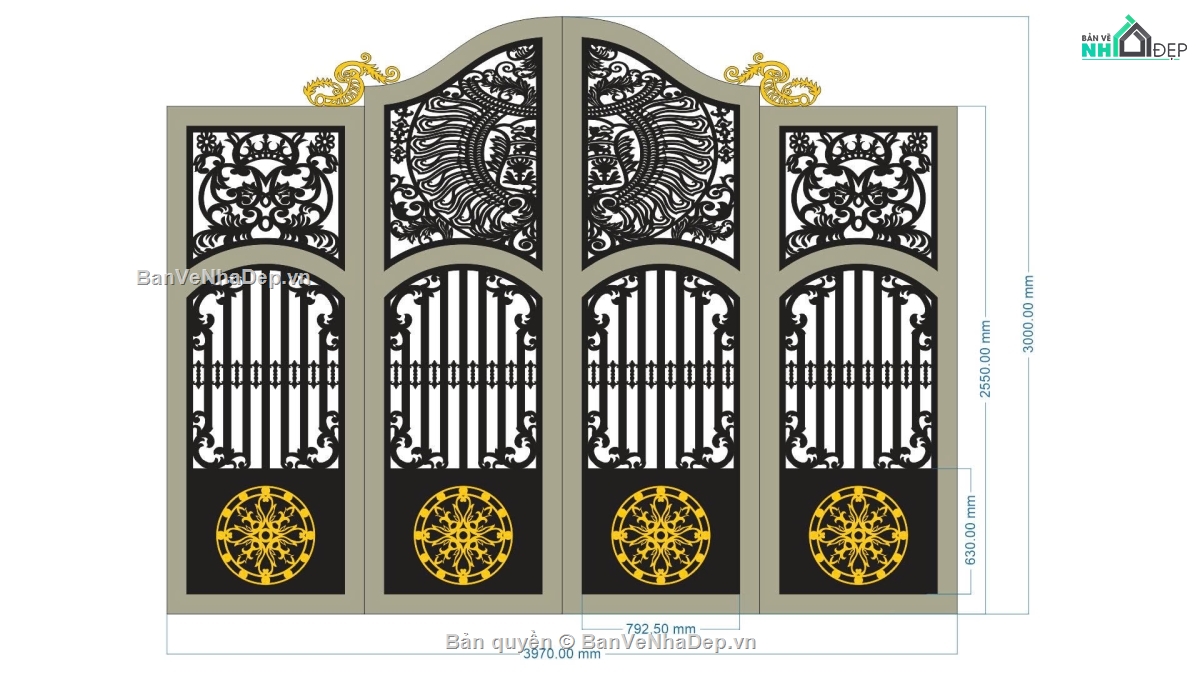 Cổng 4 cánh,cnc 4 cánh,Cổng cnc mới nhất,Cổng 4 cánh cnc file dxf