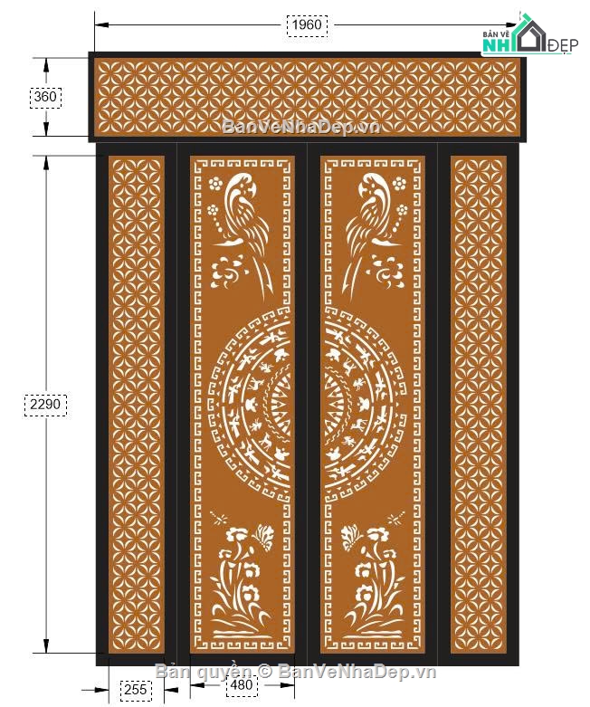Cổng 4 cánh,ô thoáng,file cnc cổng 4 cánh