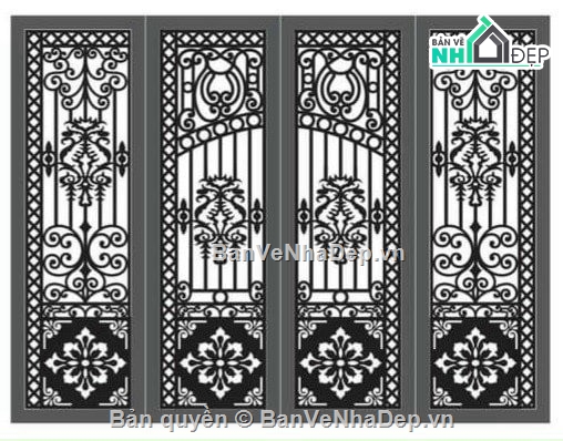 CNC hoa văn cổng,CNC cổng 4 cánh,CNC 4 cánh hiện đại,mẫu cnc cổng 4 cánh