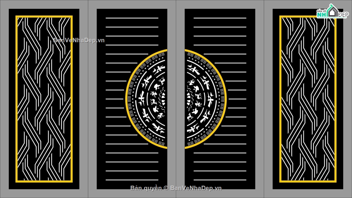 Cổng 4 cánh trống đồng,Cổng 4 cánh,cnc 4 cánh,Cổng cnc đẹp mắt
