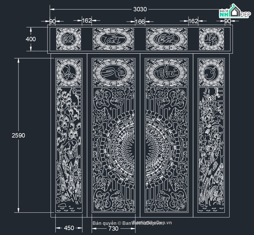 Cổng 4 cánh vạn sự như ý cắt cnc,file dxf cổng 4 cánh cnc,thiết kế cổng 4 cánh cắt cnc