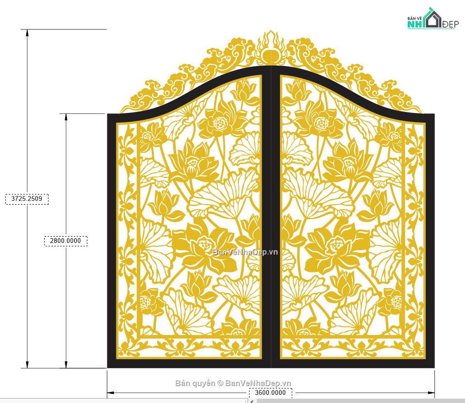 mẫu cổng chùa,cổng cnc 2 cánh,cổng sen,file cnc cổng sen