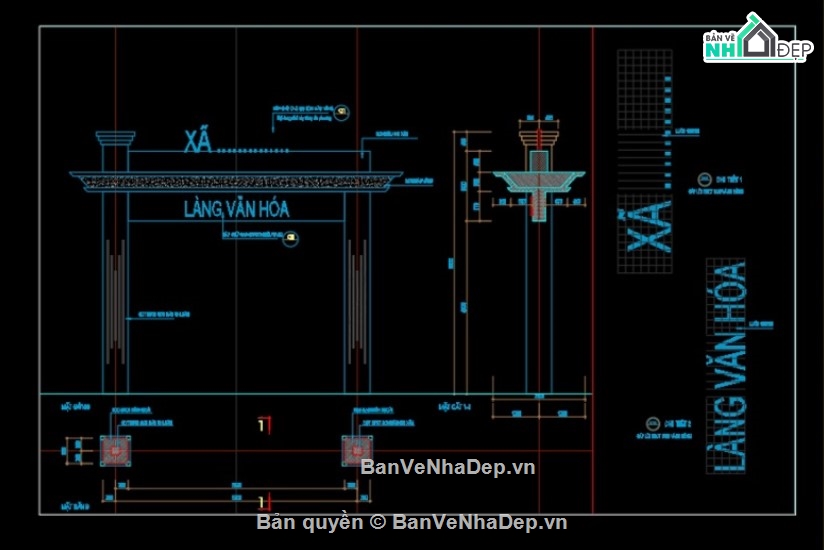 cad cổng làng văn hóa,cổng làng văn hóa,cổng file cad