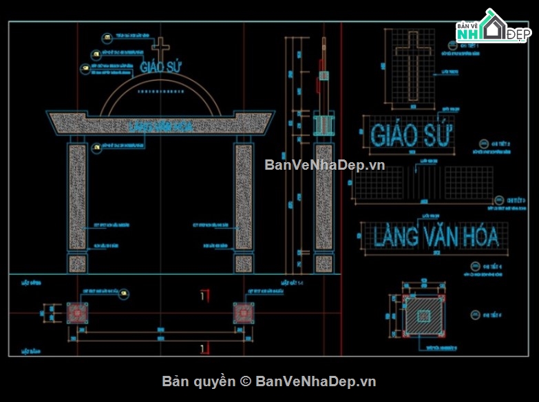 cad cổng làng văn hóa,cổng làng văn hóa,autocad cổng