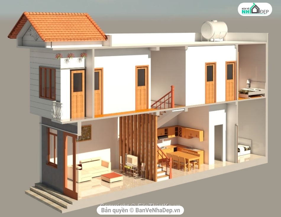 phối cảnh nhà phố 2 tầng,bản vẽ revit nhà phố,revit nhà phố 2 tầng,file revit nhà phố 2 tầng