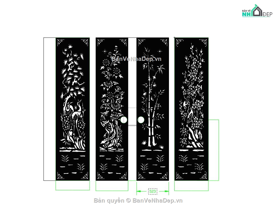 tứ quý cnc,tứ quý cnc dxf,mẫu cửa 4 cánh cnc
