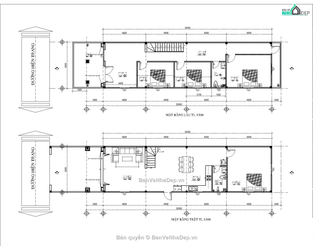 thiết kế nhà phố,nhà phố,nhà mái thái 5m,kiến trúc 2 tầng,hồ sơ thi công,nhà phố 5x20m