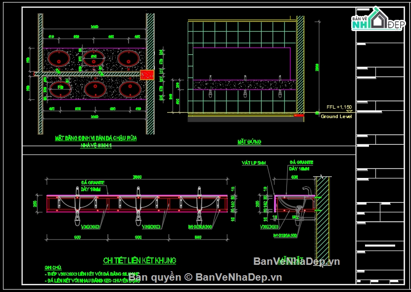 Autocad,Khung bàn đá,lavabo
