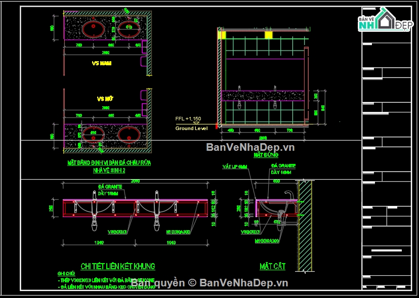 Autocad,Khung bàn đá,lavabo