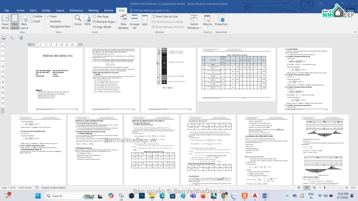đồ án thuyết minh,đồ án móng,bản vẽ đồ án