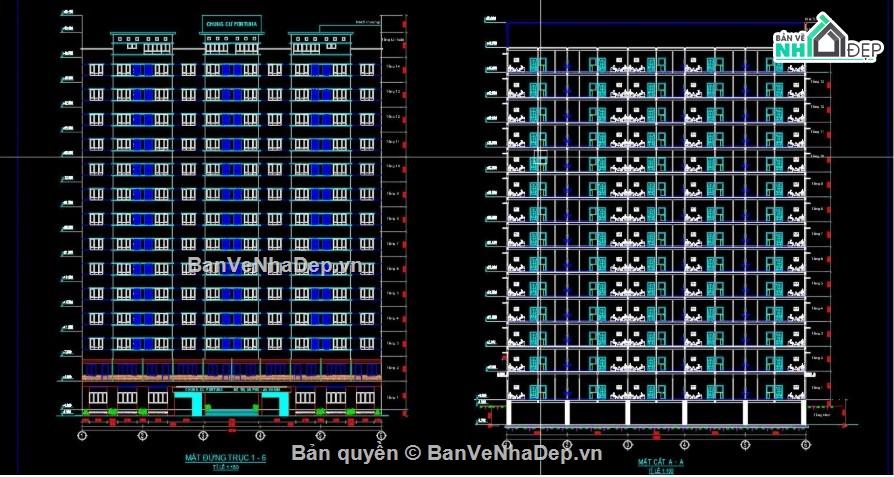 chung cư 14 tầng 1 hầm,file cad chung cư,bản vẽ chung cư 14 tầng 1 hầm