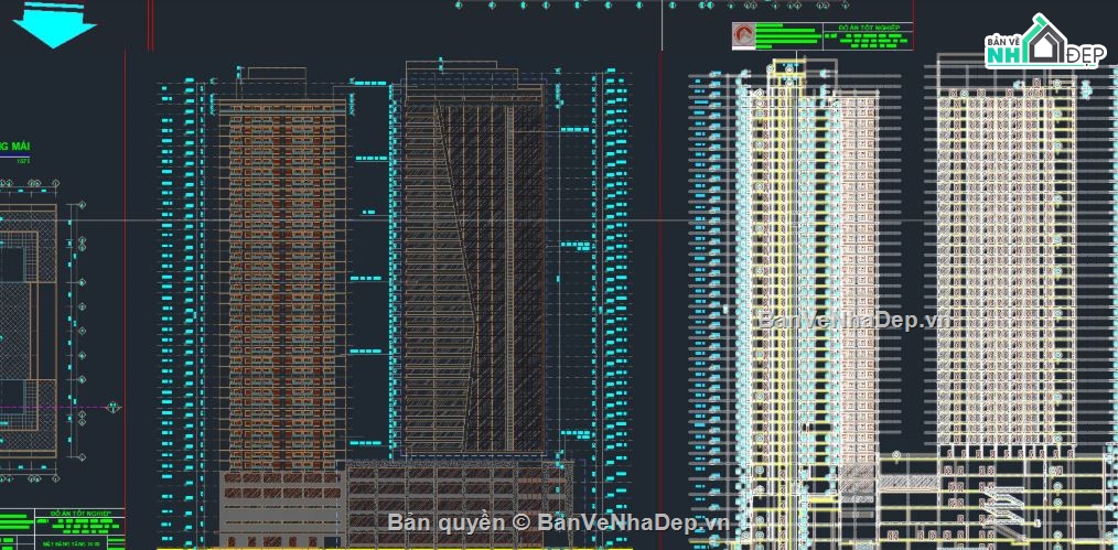 Mường thanh 104x47m 40 tầng,khách sạn 10 tầng,File cad ks mường thanh