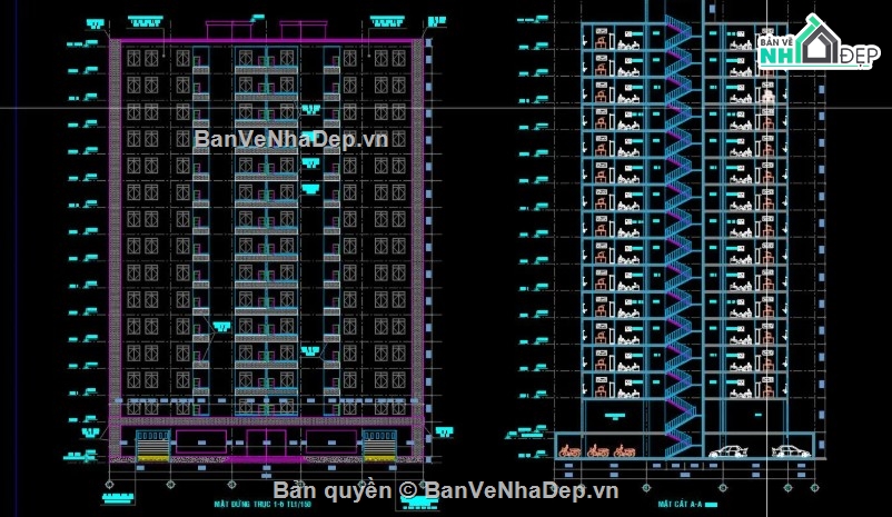 chung cư 15 tầng,file cad chung cư 15 tầng,bản vẽ chung cư 15 tầng