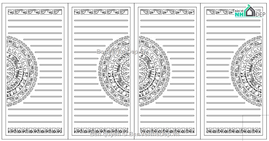 cổng 4 cánh cnc,cổng trống đồng cnc,cổng dxf,trống đồng