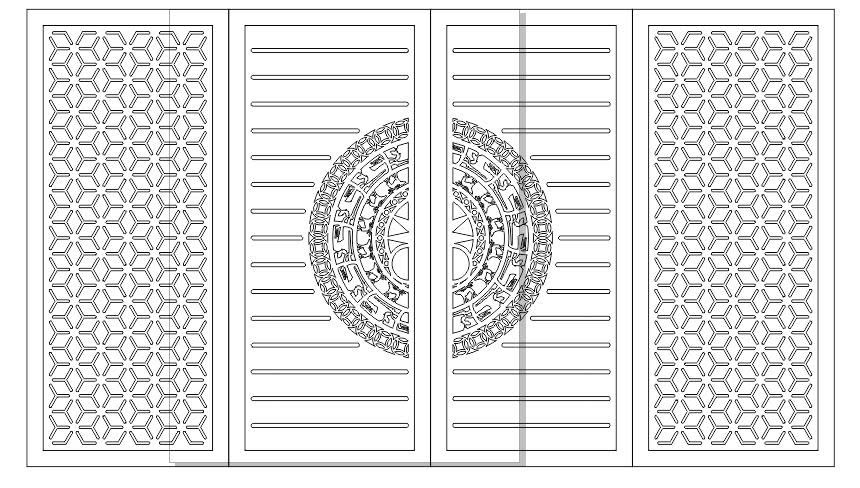 Cổng 4 cánh trống đồng,cổng 4 cánh,file dxf cổng 4 cánh