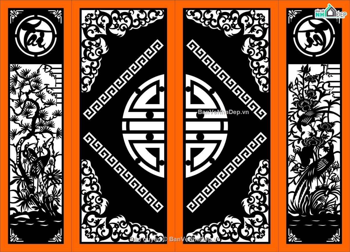 cổng 4 cánh cnc,cổng chữ thọ cnc,File cổng 4 cánh,cổng tứ quý cnc