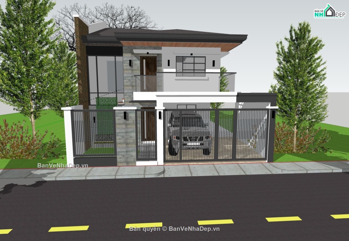 biệt thự 2 tầng,su biệt thự 2 tầng,sketchup biệt thự 2 tầng,file sketchup biệt thự 2 tầng