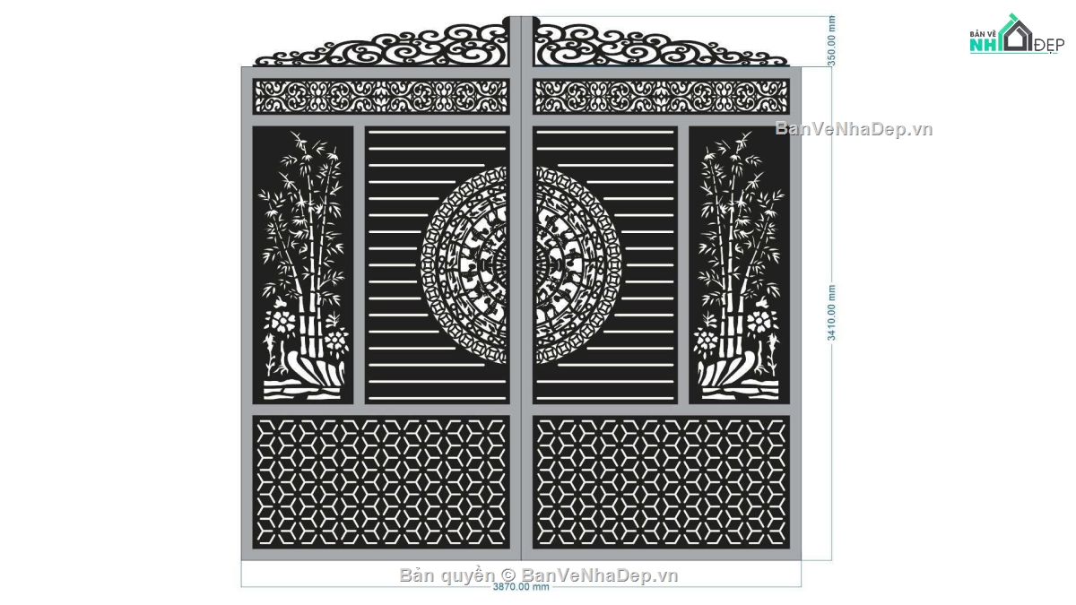 Cổng 2 cánh,Cổng trống đồng 2 cánh,cổng cnc dxf,file dxf cổng 2 cánh