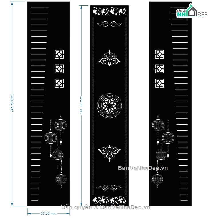 Cổng 3 cánh lồng đèn,Cổng cnc file dxf,Cổng file dxf