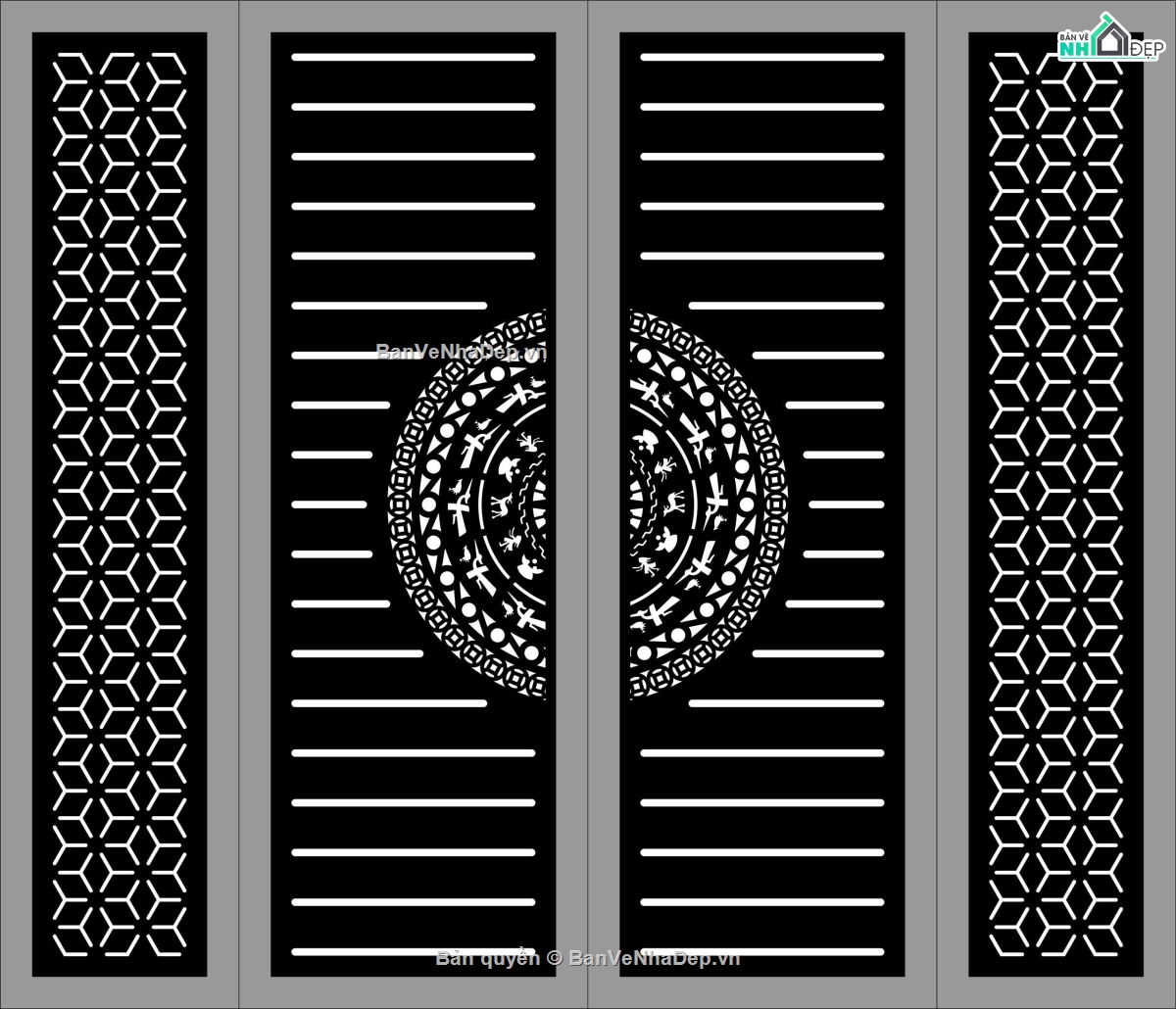 Cổng 4 cánh trống đồng,cửa cổng cnc,Cổng 4 cánh,cad cổng 4 cánh cnc