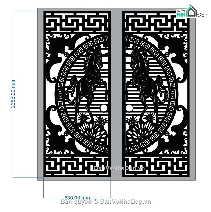 Cổng ngựa 2 cánh,file dxf cổng ngựa,cổng ngựa cnc file dxf