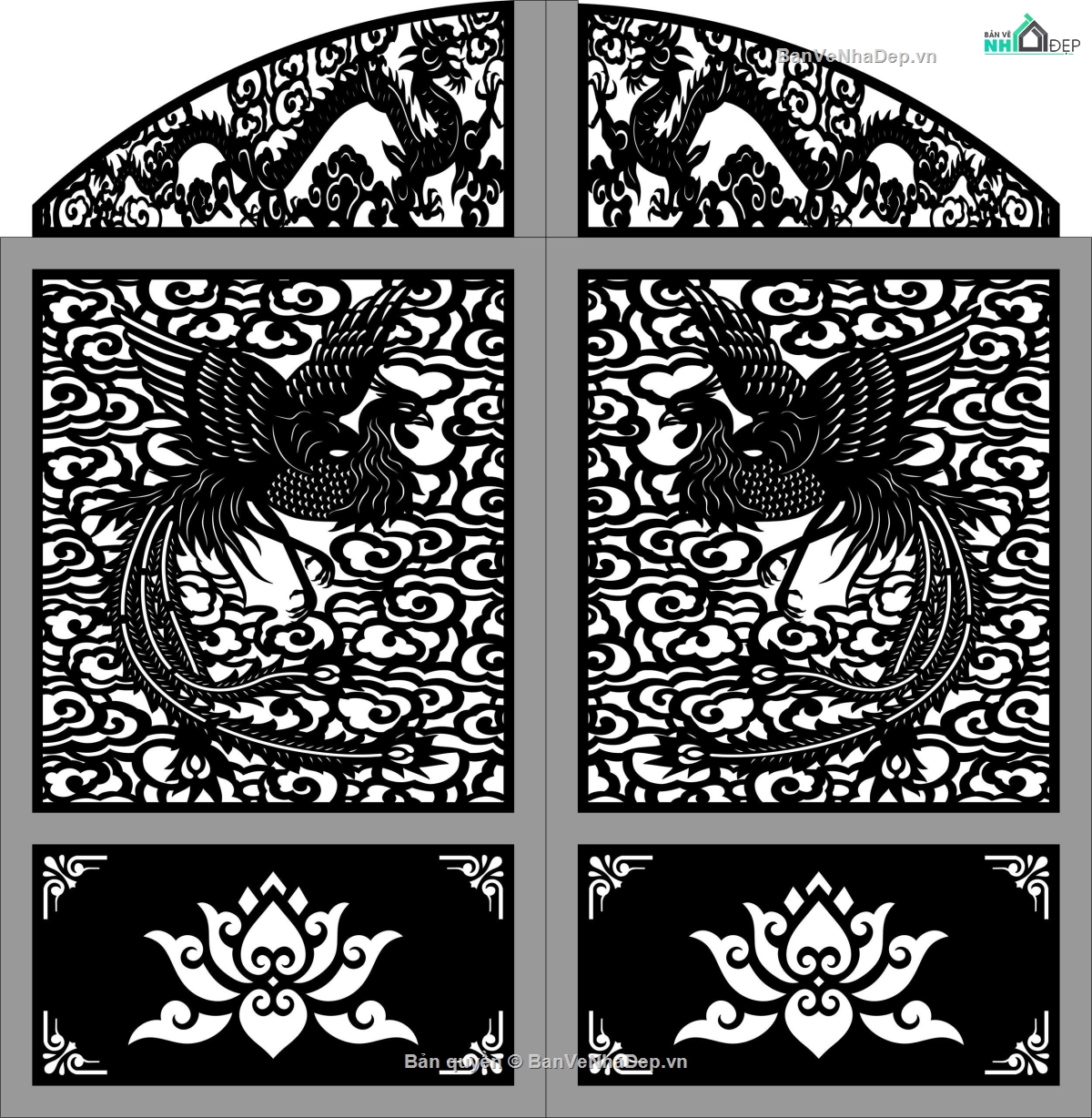 Cổng rồng phượng,dxf cổng rồng phượng,file dxf cổng rồng phượng