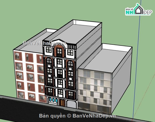 Nhà phố 6 tầng,model su nhà phố 6 tầng,nhà phố 6 tầng sketchup