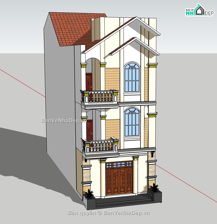 Nhà phố 3 tầng,file sketchup nhà phố 3 tầng,sketchup nhà phố 3 tầng,nhà phố 3 tầng sketchup,file su nhà phố 3 tầng