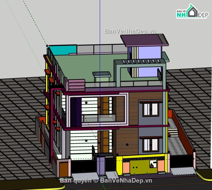 Nhà phố 2 tầng,file su nhà phố 2 tầng,sketchup nhà phố 2 tầng