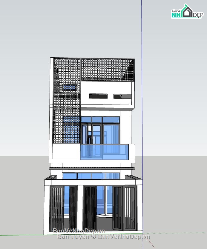 nhà phố 2 tầng,sketchup nhà phố,bao cảnh nhà phố