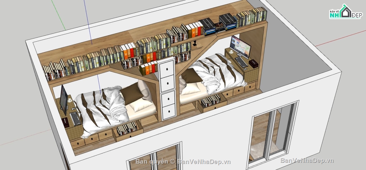 phòng ngủ sketchup,thiết kế phòng ngủ sketchup,thiết kế giường ngủ,Dựng sketchup phòng ngủ