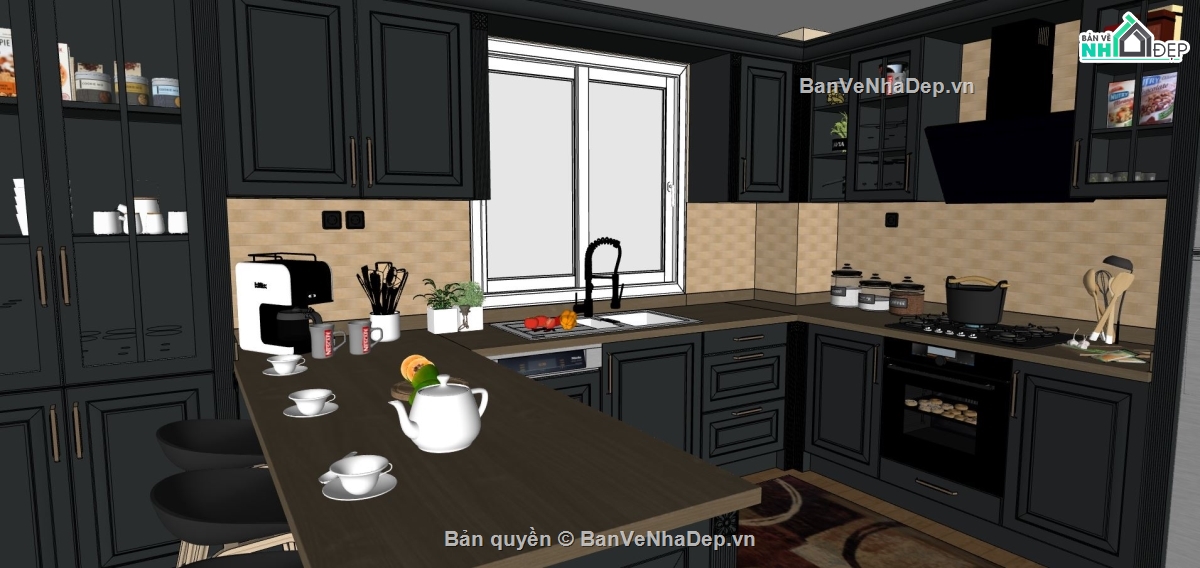 phòng bếp hiện đại,thiết kế phòng bếp hiện đại,model sketchup phòng bếp,su nội thất phòng bếp