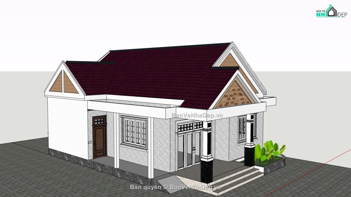 nhà cấp 4,sketchup nhà cấp 4,phối cảnh nhà cấp 4