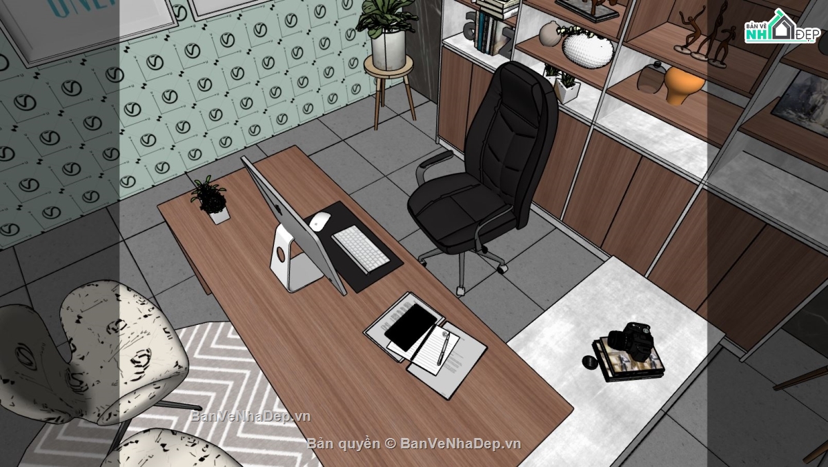 Nội thất phòng làm việc,model 3d su nội thất phòng làm việc,file sketchup nội thất phòng làm việc,thiết kế nội thất phòng làm việc