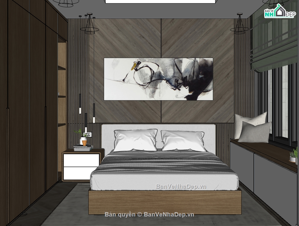 nội thất phòng ngủ file su,phòng ngủ thiết kế sketchup,nội thất phòng ngủ dựng 3D