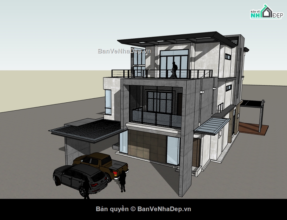 biệt thự 3 tầng dựng file sketchup,dựng model su nhà biệt thự,biệt thự hiện đại dụng 3d su
