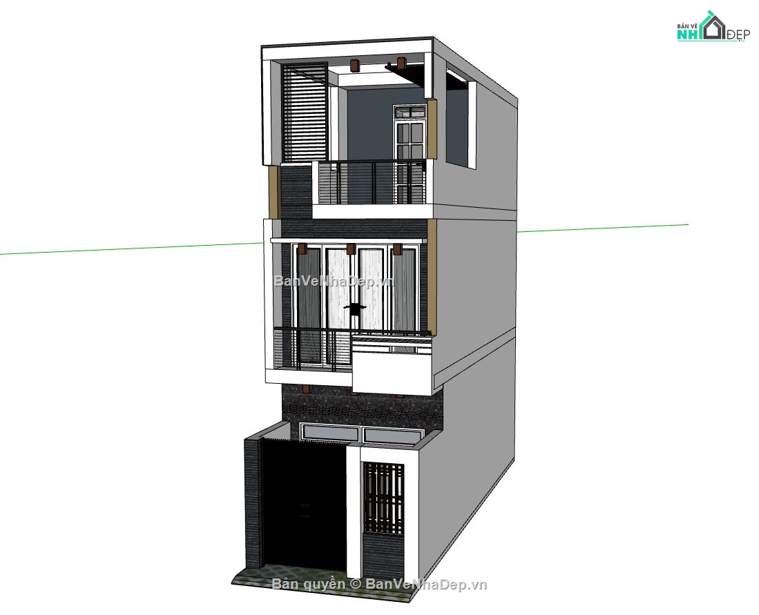 nhà phố 3 tầng,sketchup nhà lô phố,ngoại thất nhà lô phố,mẫu nhà phố hiện đại