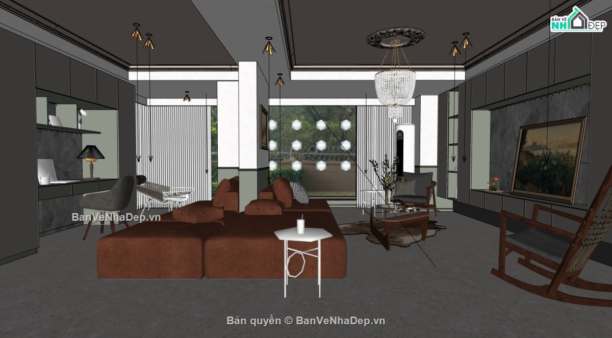 nội thất phòng ngủ,sketchup phòng bếp,phòng khách đẹp