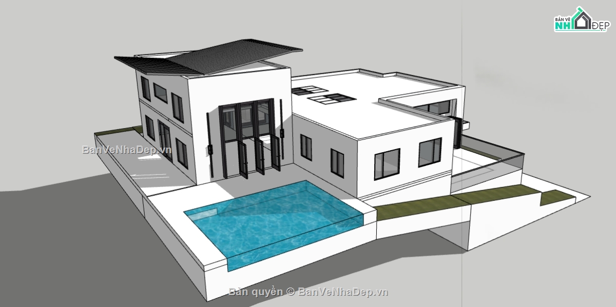 dựng sketchup khu nhà biệt thự,thiết kế 3d biệt thự hiện đại,biệt thự 3 tầng file sketchup