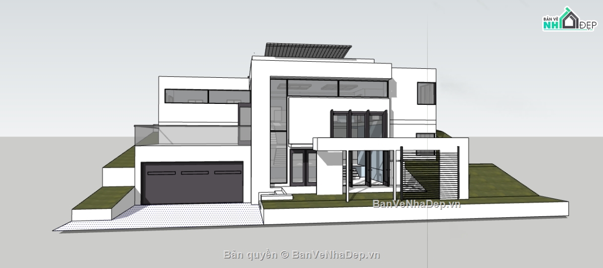 dựng sketchup khu nhà biệt thự,thiết kế 3d biệt thự hiện đại,biệt thự 3 tầng file sketchup