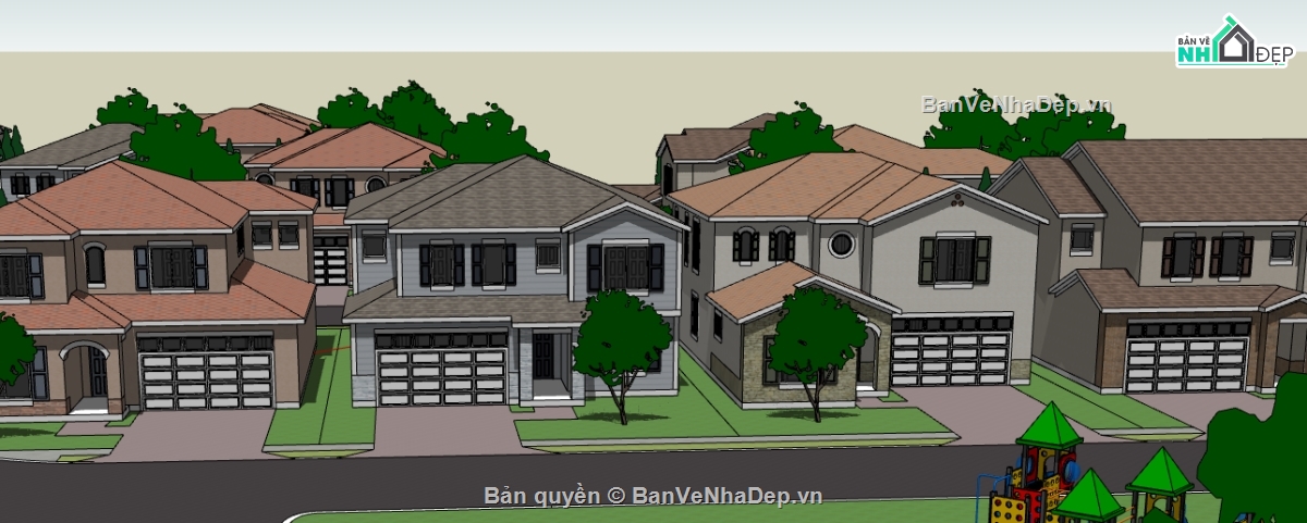 dựng sketchup khu nhà biệt thự,thiết kế khu biệt thự file su,dựng bao cảnh model su biệt thự