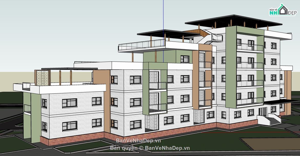 dựng chung cư 5 tầng file su,dựng file sketchup chung cư 5 tầng,model su dựng nhà chung cư hiện đại