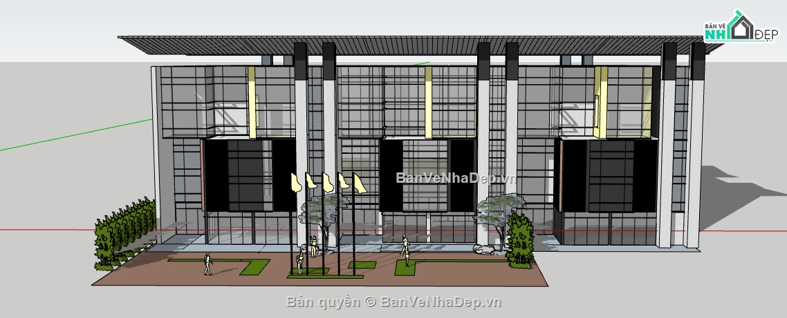 văn phòng làm việc file su,sketchup tòa nhà văn phòng,dựng 3d su nhà văn phòng