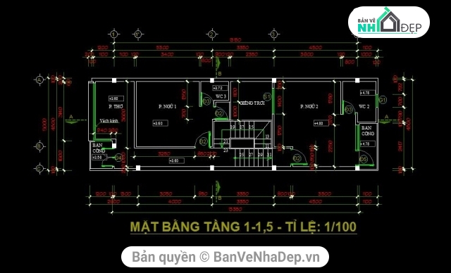 Nhà phố 2.5 tầng,2.5 tầng 5x13.35m,Nhà phố 2.5 tầng 5x13.35m,Nhà phố,cad nhà 2 tầng,full file cad nhà 2 tầng