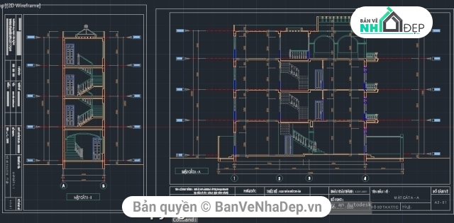bản vẽ nhà phố,bản vẽ nhà ống,nhà 4 tầng 4.5x14.2m,bản vẽ nhà phố 4 tầng,file cad nhà 4 tầng,kiến trúc nhà 4 tầng