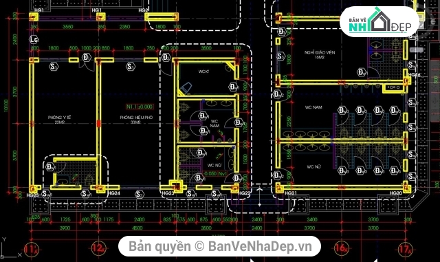 trường học 4 tầng,Bản vẽ trường học 4 tầng,trường trung học cơ sở,File thiết kế trường học,trường học 4 tầng 22x62m,thiết kế trường học