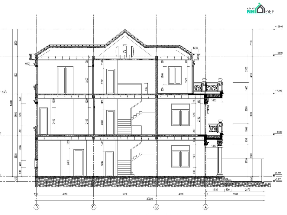 Bản vẽ nhà phố 3 tầng,nhà phố 7x20m,phối cảnh nhà phố 3 tầng,nhà 3 tầng cad,file cad nhà 3 tầng