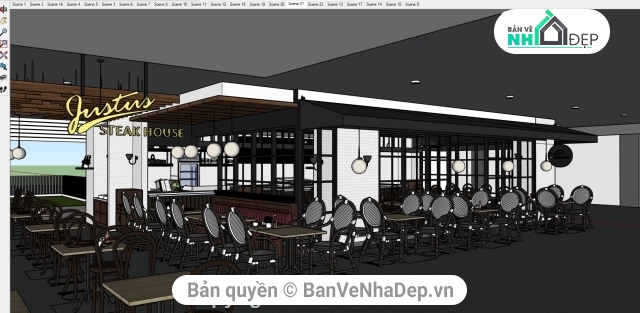 Nhà hàng bia,sketchup cửa hàng,Nhà hàng ăn uống,Su nội thất nhà hàng,thiết kế nội thất nhà hàng sketchup