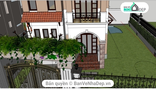 Sketchup 3 tầng,Bản vẽ biệt thự 3 tầng,mẫu biệt thự 3 tầng,sketchup biệt thự 3 tầng