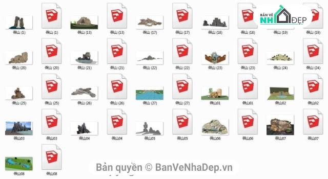 Hòn non bộ,bản vẽ hòn non bộ,Model Hòn non bộ,Sketchup hòn non bộ,thiết kế hòn non bộ
